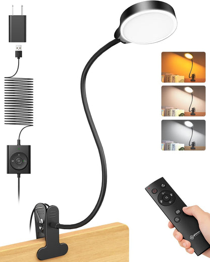 Glocusent 5W Clip on Light, 36 LED Eye Caring Reading Light for Bed, 3 Colors & 5 Brightness Clip on Lamp with Adapter, Perfect Desk Lamp with Clamp/Bunk Bed/Headboard/Table
