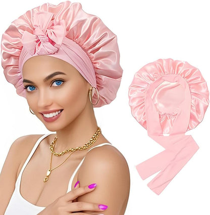 Silk Bonnet for Sleeping, Women Double Layer Satin Hair Bonnet with Elastic Tie Band Sleep Cap for Curly Hair