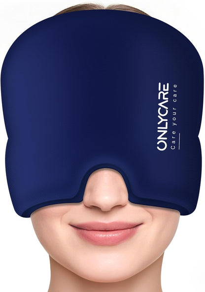 ONLYCARE Migraine Relief Cap, Upgraded Headache Relief Cap with Odorless Reusable Gel Head Wrap, Soothing Face Ice Pack Mask Products with Hot & Cold Therapy for Tension, Stress, Hangover & Puffy Eyes