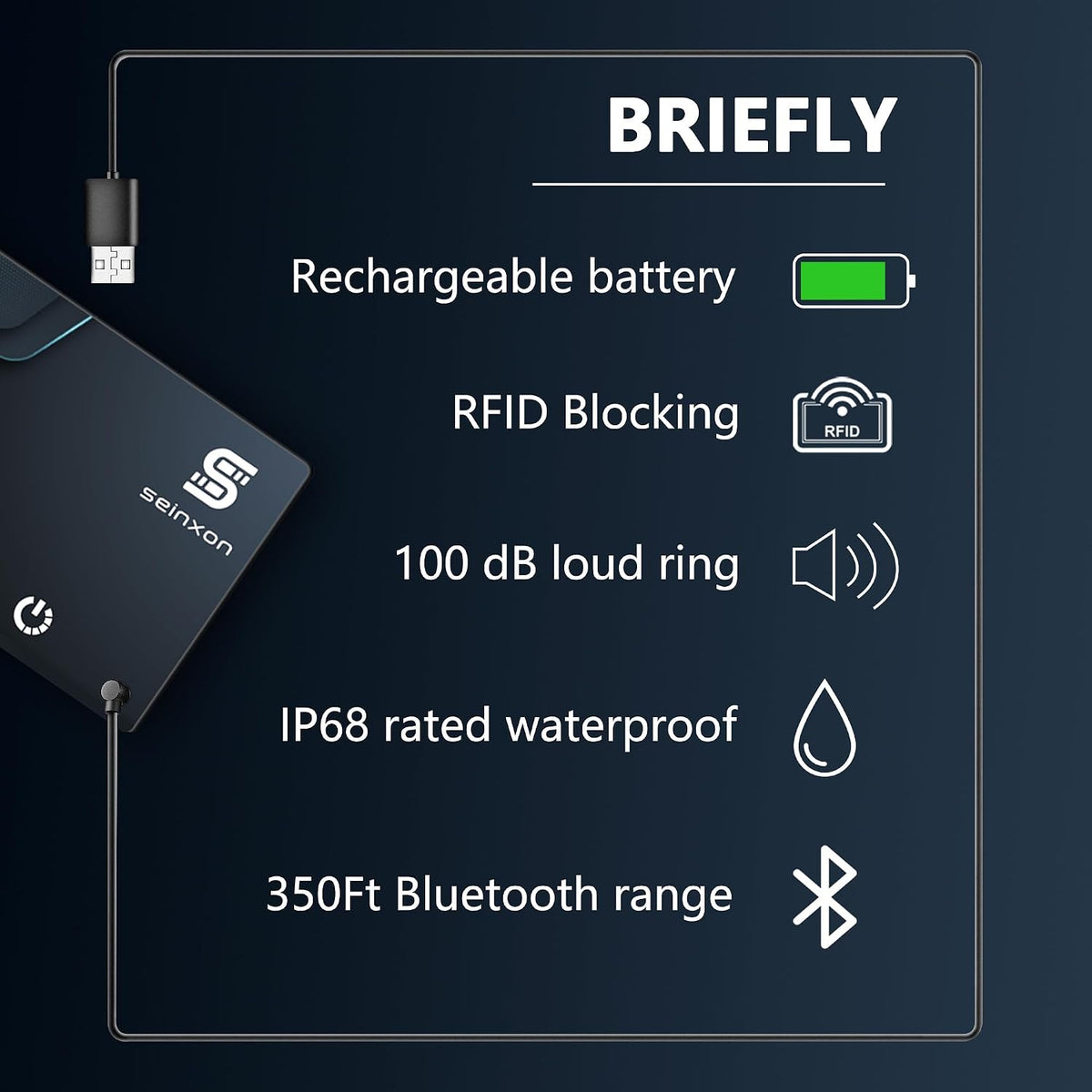 SEINXON Wallet Tracker (iOS Only) IP68 Thin Item Finder Card Luggage Located Bluetooth Works with Apple Find My APP & Network - Magnetic Charger (Slim)