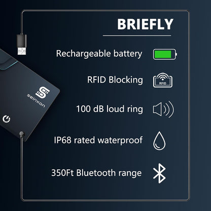 SEINXON Wallet Tracker (iOS Only) IP68 Thin Item Finder Card Luggage Located Bluetooth Works with Apple Find My APP & Network - Magnetic Charger (Slim)