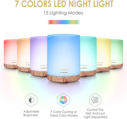 URPOWER 300ml Essential Oil Diffuser: Ultrasonic Aromatherapy Diffuser Quiet Auto Shut-Off, 4 Timer Settings(1H 3H 6H ON) & 7-Color Night Light Humidifier for Yoga Bedroom Living Room Office