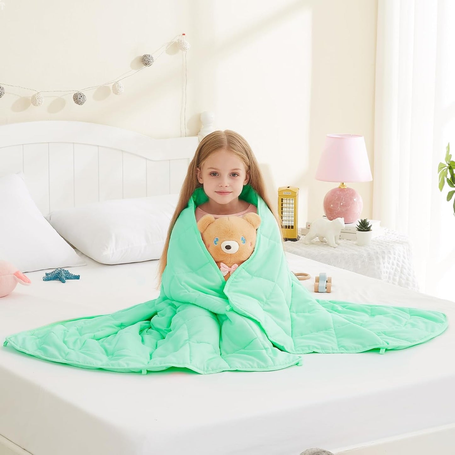 L'AGRATY Weighted Lap Pad 7lb: Small Weighted Blanket for Adults - Cooling Portable Travel Blanket for Relaxation Sleeping - Washable All-Season (29" x 24")