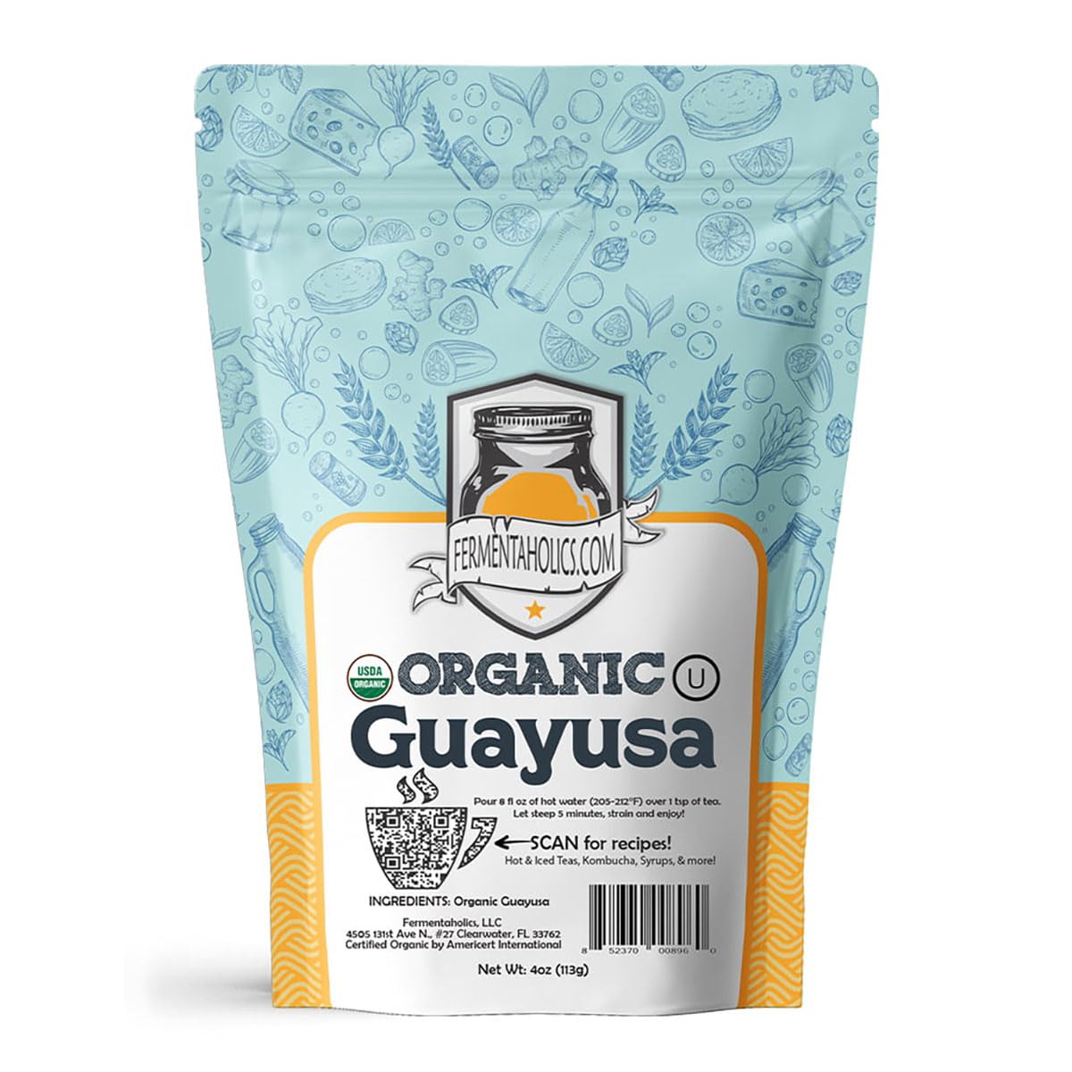 Fermentaholics Guayusa Tea – 4 oz – USDA Certified Organic Loose Leaf – OU Kosher – Energizing Tea for Kombucha Brewing, Hot or iced tea