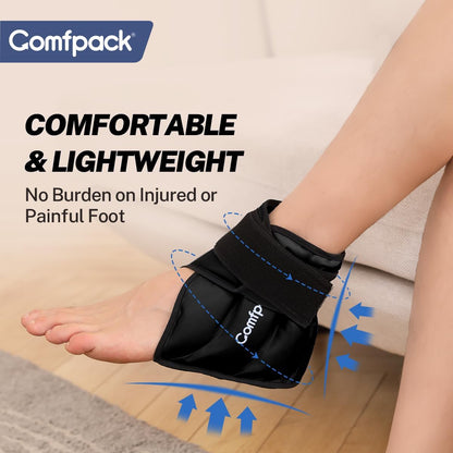 Comfpack Ankle Ice Pack Wrap for Swelling, FSA Eligible, Heel Ice Pack for Pain Relief, Hot Cold Therapy Cold Pack for Plantar Fasciitis, Achilles Tendonitis, Ankle Sprain, Foot Pain, Black