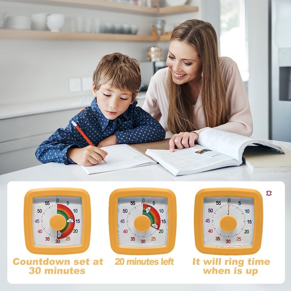 Visual Timer for Kids & Adults, 60 Minute Rainbow Countdown Timer, Time Management Tool for Classroom, Home, Kitchen, Office, School (Green-Round-Rainbow)