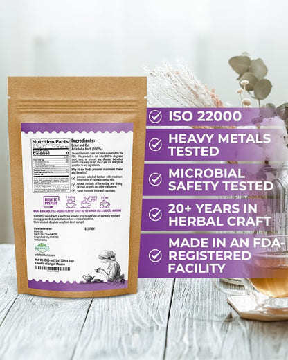 50 Bags Alcachofa Artichoke Leaf Dried Artichokes Blend Herb Tea (Cynara Cardunculus) - 50 Count 1.5g Tea Bags Herbal Hojas De Alcachofa Seca