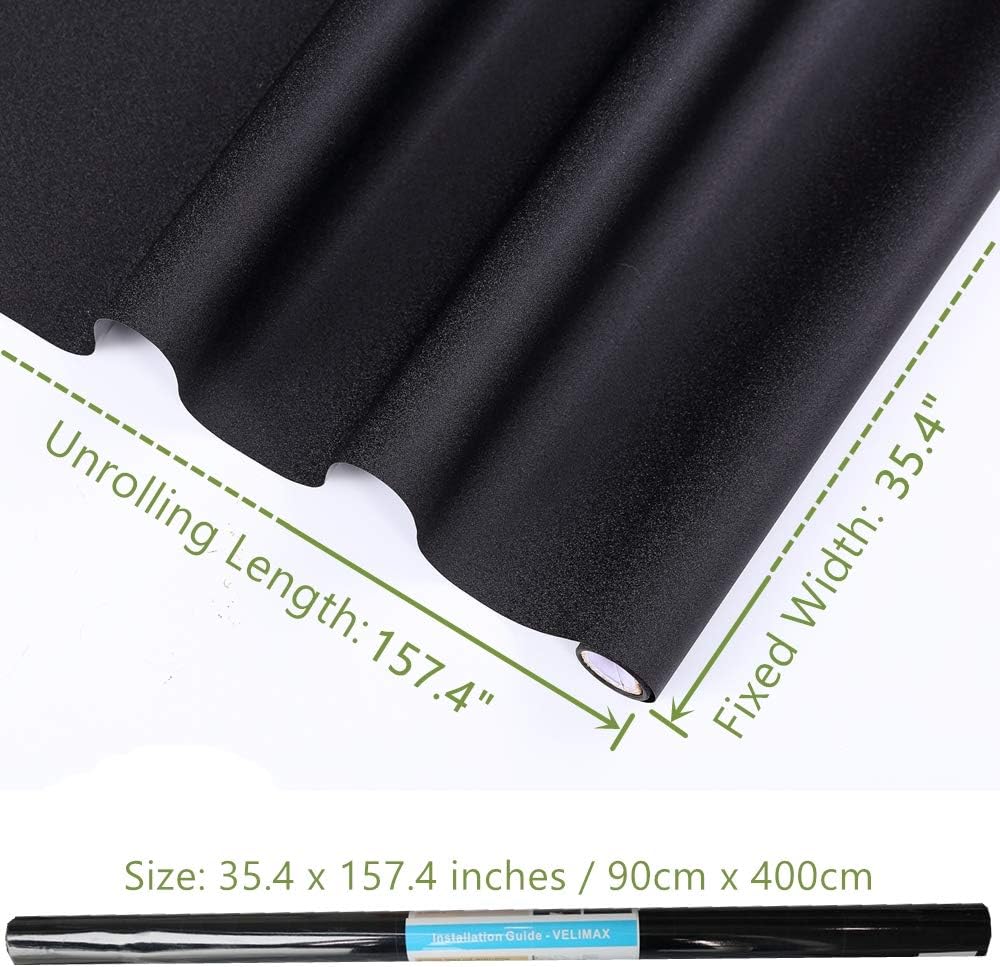 VELIMAX Static Cling Total Blackout Window Film Privacy Room Darkening Window Tint Black Window Cover 100% Light Blocking No Glue (17.7 x 78.7 inches)