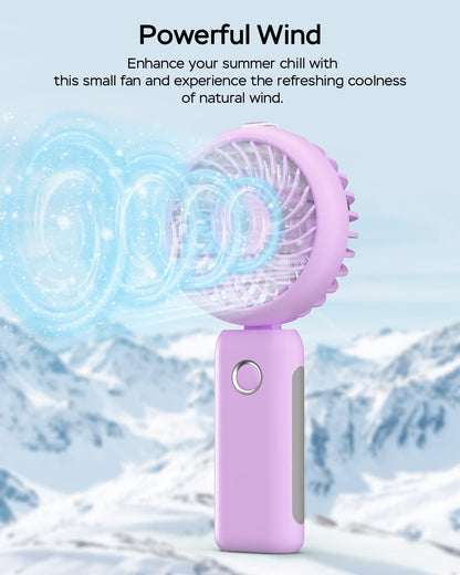 Portable Handheld Misting Fan, USB Rechargeable, Foldable with Water Tank, 3 Speeds, for Travel and Outdoors (purple)