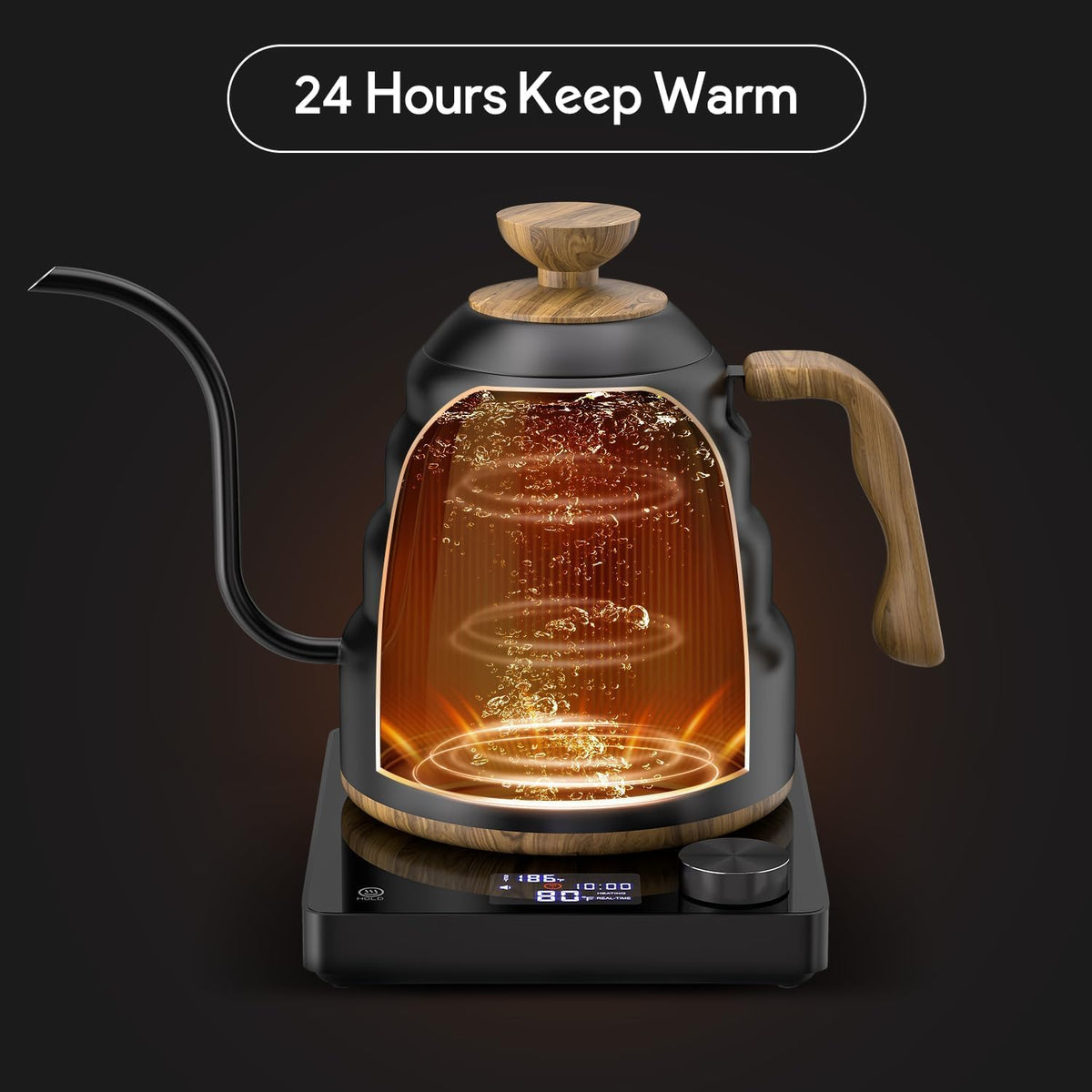 Electric Gooseneck Kettle, 30oz/0.9L Intelligent Temperature Control, Quick Heating, 304 Stainless Steel for Pour Over Coffee, Brew Tea, Boil Hot Water, 1000W （Black）