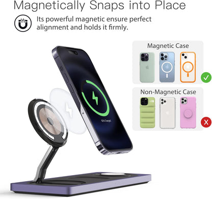 PETINO 3 in 1 Wireless Charging Station for Apple Devices with MagSafe