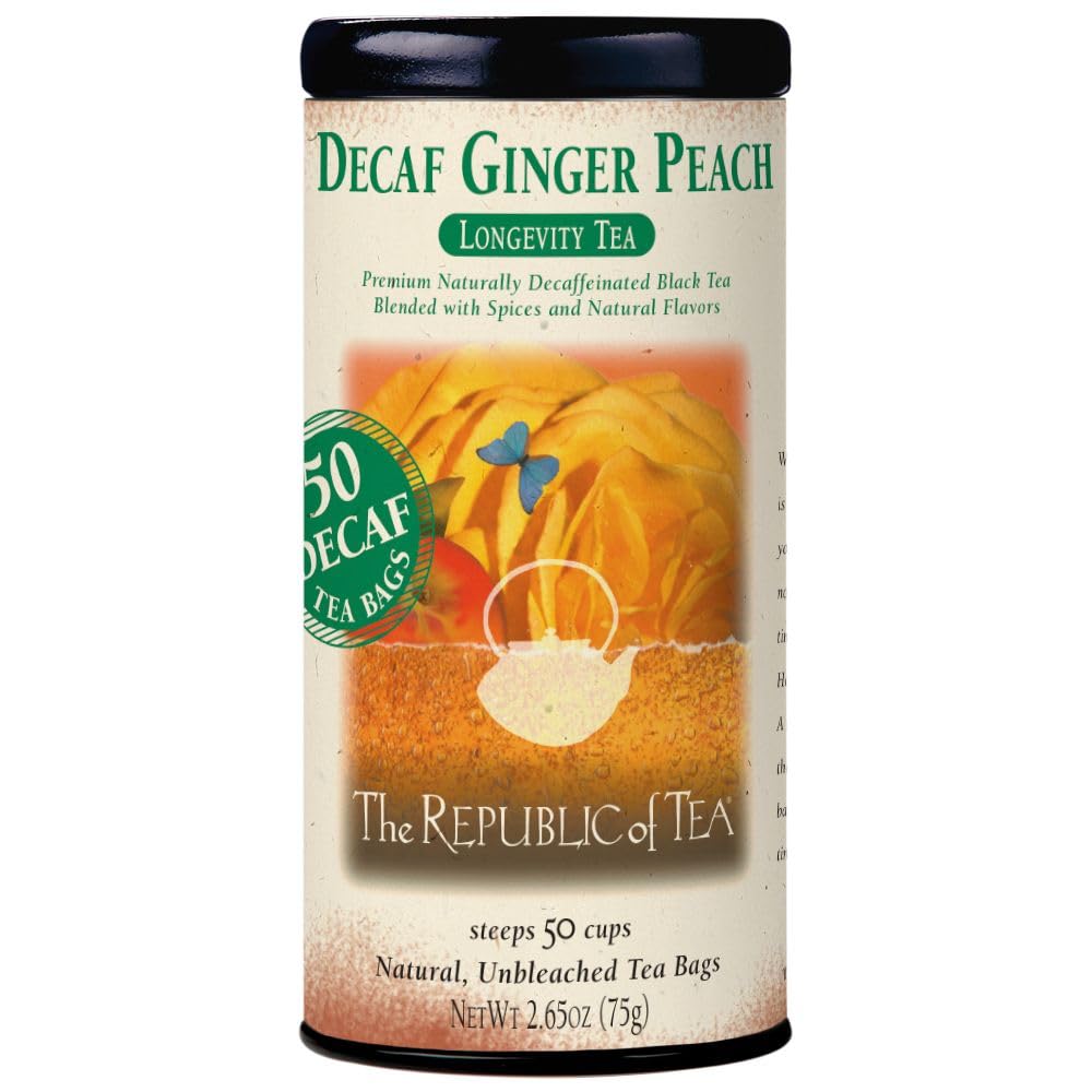 The Republic of Tea Decaf Ginger Peach Black Tea, 50 Count