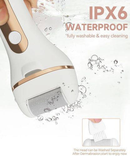 Electric Foot Callus Remover Rechargeable Pedicure Kit with 3 Roller Heads 2 Speed IPX6 Waterproof Foot File Pedicure Tools Professional Foot Care for Dead Cracked Dry Skin White