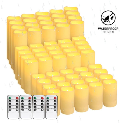 24 Pcs LED Flameless Candles with Remote, 3D Flickering Flame & LED String Lights, Acrylic Clear Cylinder, Timer Function, Romantic Ambience for Home Decor, Party, Wedding (Ivory).