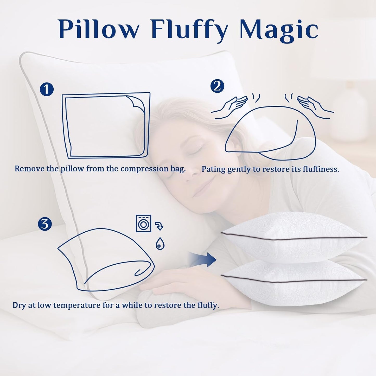 JOLLYVOGUE Pillows Standard Size Set of 2, Cooling and Supportive Pillows Full Size Set of 2 for Side and Back Sleepers, Down Alternative Hotel Collection Sleeping Pillow