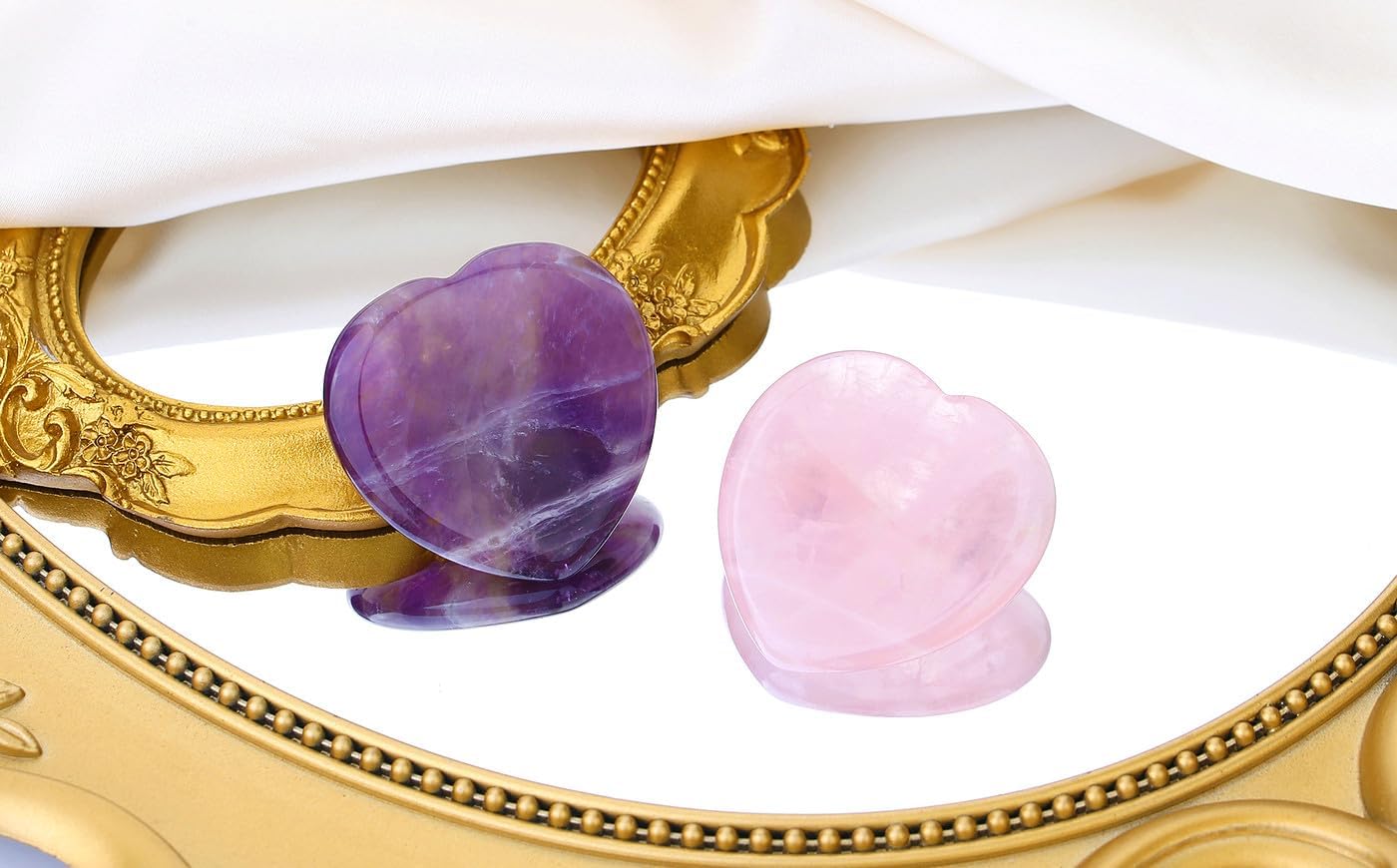 2PCS Worry Stone for Anxiety Tigers Eye Amethyst Healing Crystals Hand Thumb Stones Pocket Gemstones Meditation Accessories Oval Crystal Natural Relax Palm Stone Anxiety Relief Items Stocking Stuffers