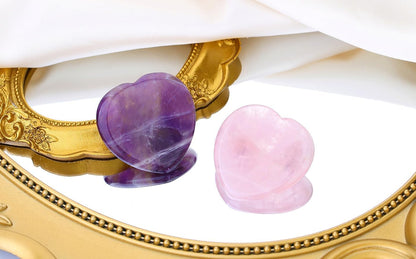 2PCS Worry Stone for Anxiety Tigers Eye Amethyst Healing Crystals Hand Thumb Stones Pocket Gemstones Meditation Accessories Oval Crystal Natural Relax Palm Stone Anxiety Relief Items Stocking Stuffers