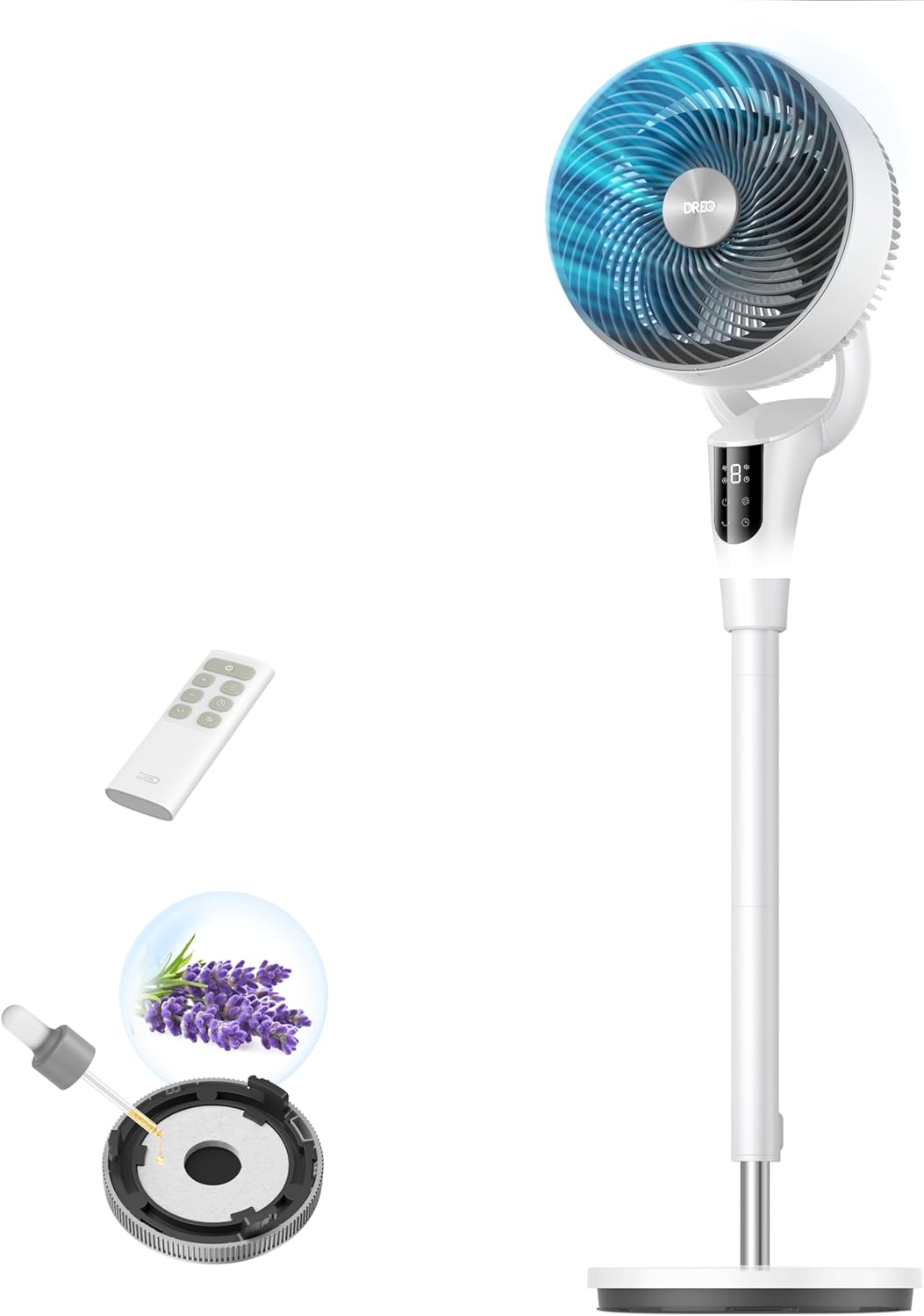 DREO Fan for Bedroom, 2026 Upgraded, 90ft Airflow, 20dB Quiet Fan, 90° Oscillating Standing Fan for Whole Room, DC Motor, 8+H Speeds, 3 Modes, 38-42'' Adjustable Height, 8H Timer, 105° Manual Vertical