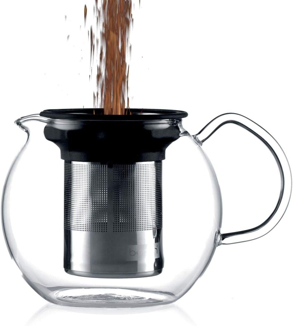 Bodum 34oz Assam Glass Tea Press with Stainless Steel Filter, Black Plastic Lid