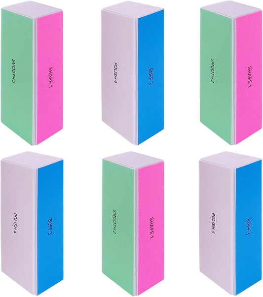 4 Way Nail Buffer Block (6 pcs), Nail Shine Buffers Blocks Files for Natural and Acrylic Nails Smoother Buffing Block Polisher Fingernail File Buffer 120/240/600/3000 Grit for Buffing Shinning