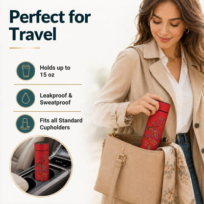 Farasi Tea Infuser for Loose Leaf Tea Smart Water Bottle with Fahrenheit Temperature Display, Stainless Steel Insulated Coffee and Fruit Tea Infuser Bottle - Floral Travel Tea Mugs 15 oz (Black)