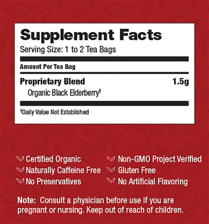 Bravo Tea Absolute Elderberry Herbal Tea Caffeine Free, 20 Tea Bags