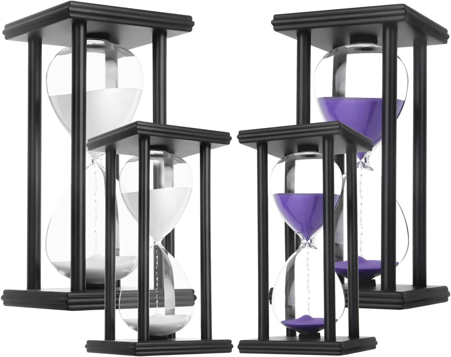 Hourglass Sand Timer,Black Wooden 30/45/60 Minute Sandglass Timer for Home,Desktop,Classroom Kitchen Restaurant Office Living Room Decor (30 Min, Purple Sand)