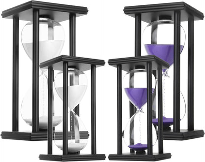 Hourglass Sand Timer,Black Wooden 30/45/60 Minute Sandglass Timer for Home,Desktop,Classroom Kitchen Restaurant Office Living Room Decor (30 Min, Purple Sand)