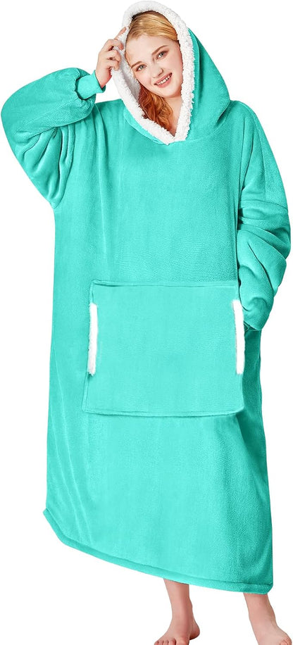 yescool Wearable Blanket Hoodie, Flannel Sherpa Fleece Blanket Sweatshirt for Adults Women Men,One Size Fits All - Colors A