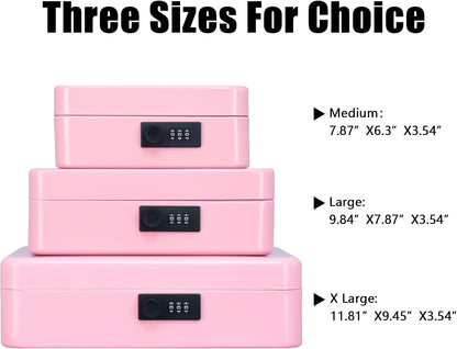 KYODOLED Cash Box with Combination Lock Safe Metal Money Box with Money Tray for Security Lock Box 7.87"x 6.30"x 3.35" Black