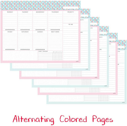 Peachly Desktop Weekly Planner Notepad | 60 Undated Tear-Off Pages | Schedule Daily To-Do Lists | Increase Your Productivity In Less Than 5 Minutes A Week | Achieve Your Goals | Peach and Mint Fern