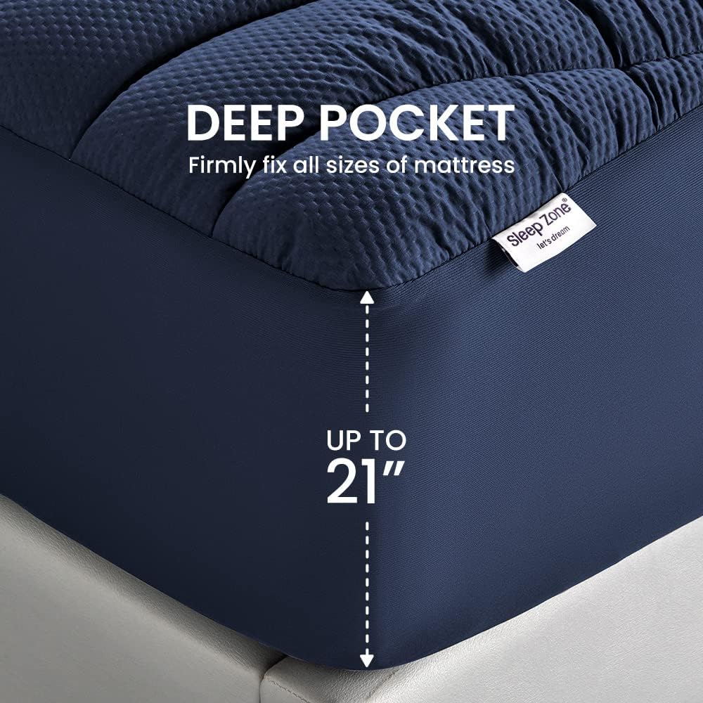 SLEEP ZONE Cooling Queen Mattress Topper, Premium Zoned Cool Mattress Pad Cover, Padded Mattress Protector Breathable Washable, Deep Pocket 8-21" (Grey, Queen)