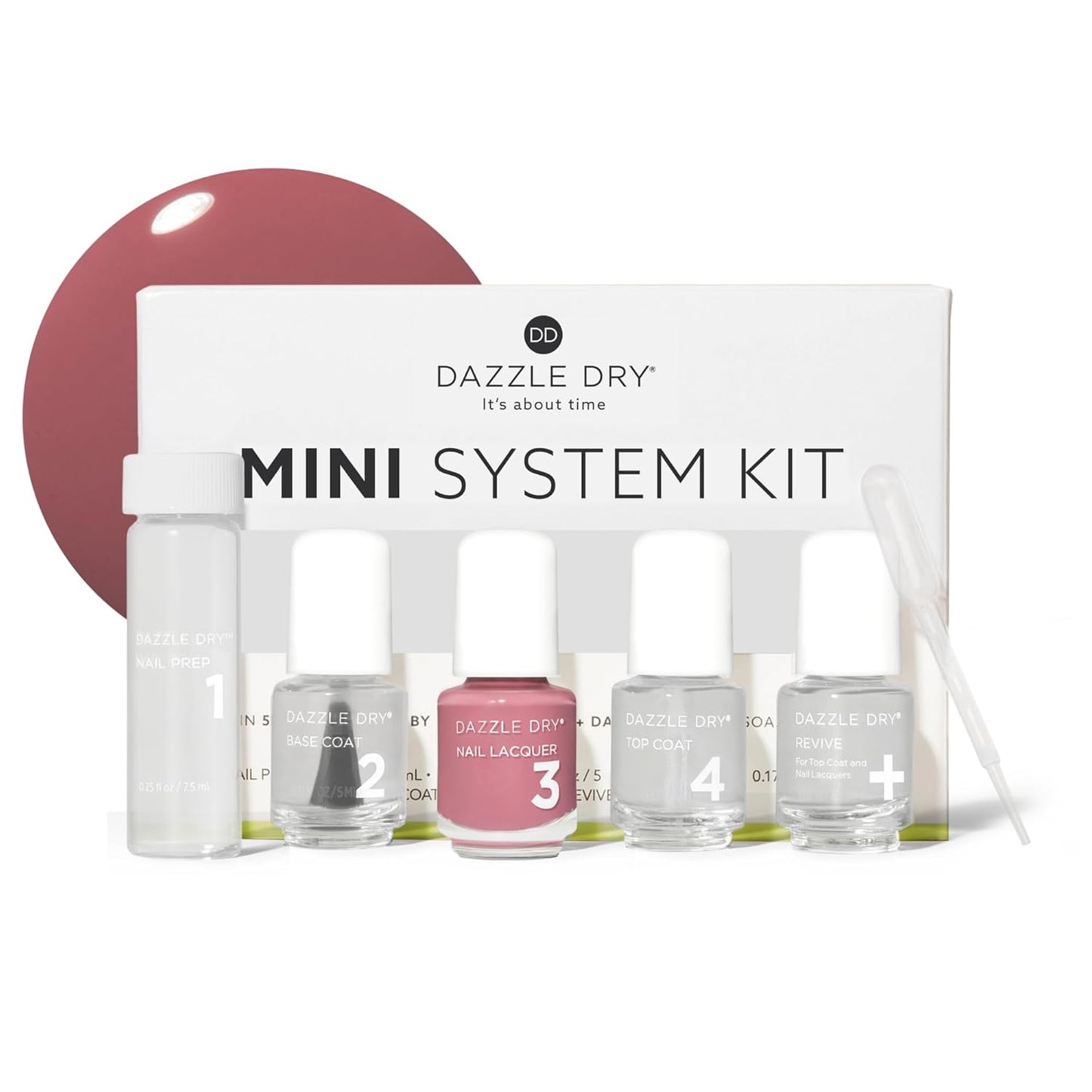 Dazzle Dry Mini Kit 4 Step System - Prima Ballerina, a sheer and milky delicate pink that makes a beautiful French base. (5 Piece Kit / 5 Manicures)