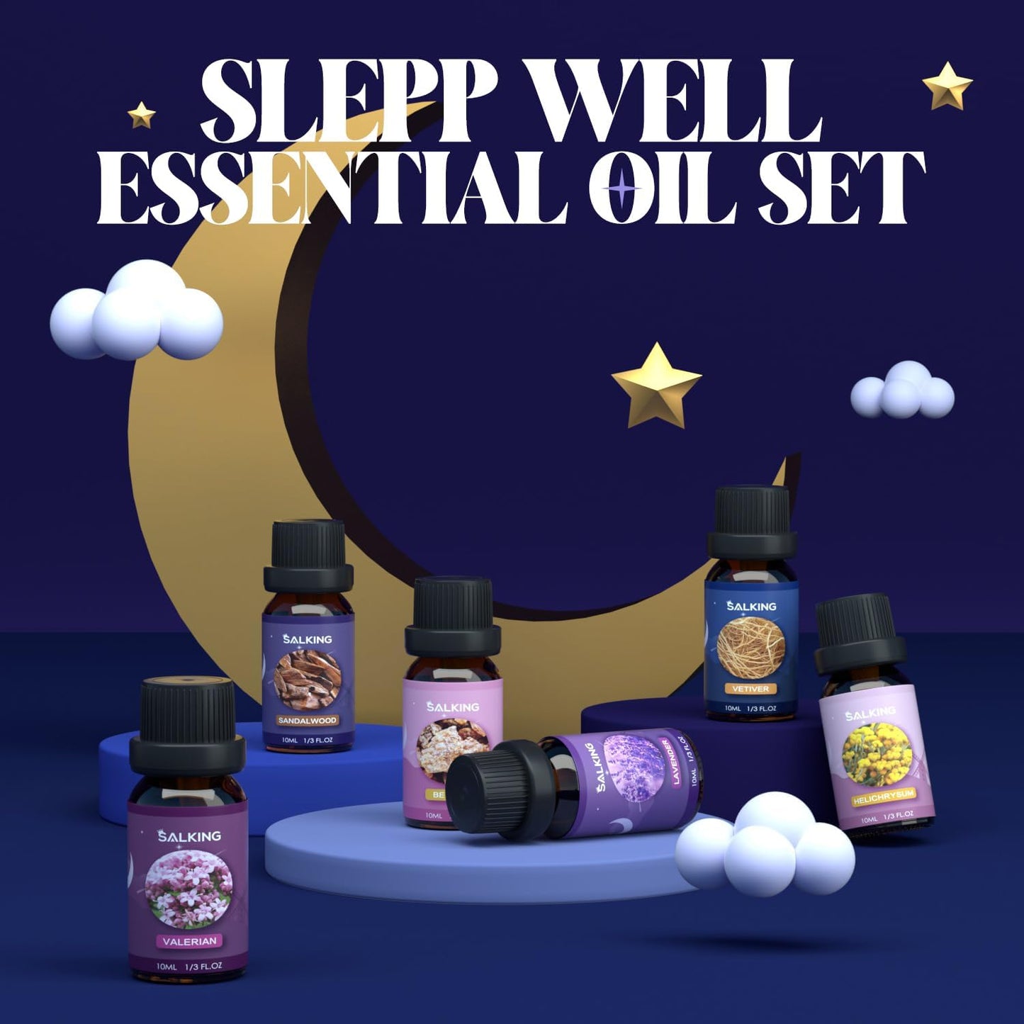 SALKING Floral Essential Oils Set, Premium Pure and Natural Essential Oils, Fragrance Oil Scented Oils for Oil Diffusers 6 x 10 ML - Lavender, Rose, Jasmine, Cherry Blossom, Gardenia, Chamomile