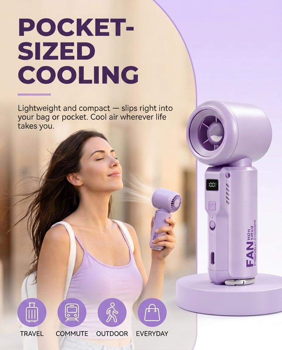 Handheld Portable Fan with Misting,High-Speed Brushless Motor,Ultra Long Lasting Rechargeable Battery,Personal Fans Portable Rechargeable,Suitable for Travel,Camping, Beach and Office Desk,Gift (PINK)