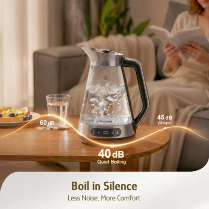 Hazel Quinn Glass & Stainless Steel Electric Kettle, 1.5 Liters Tea Kettle
