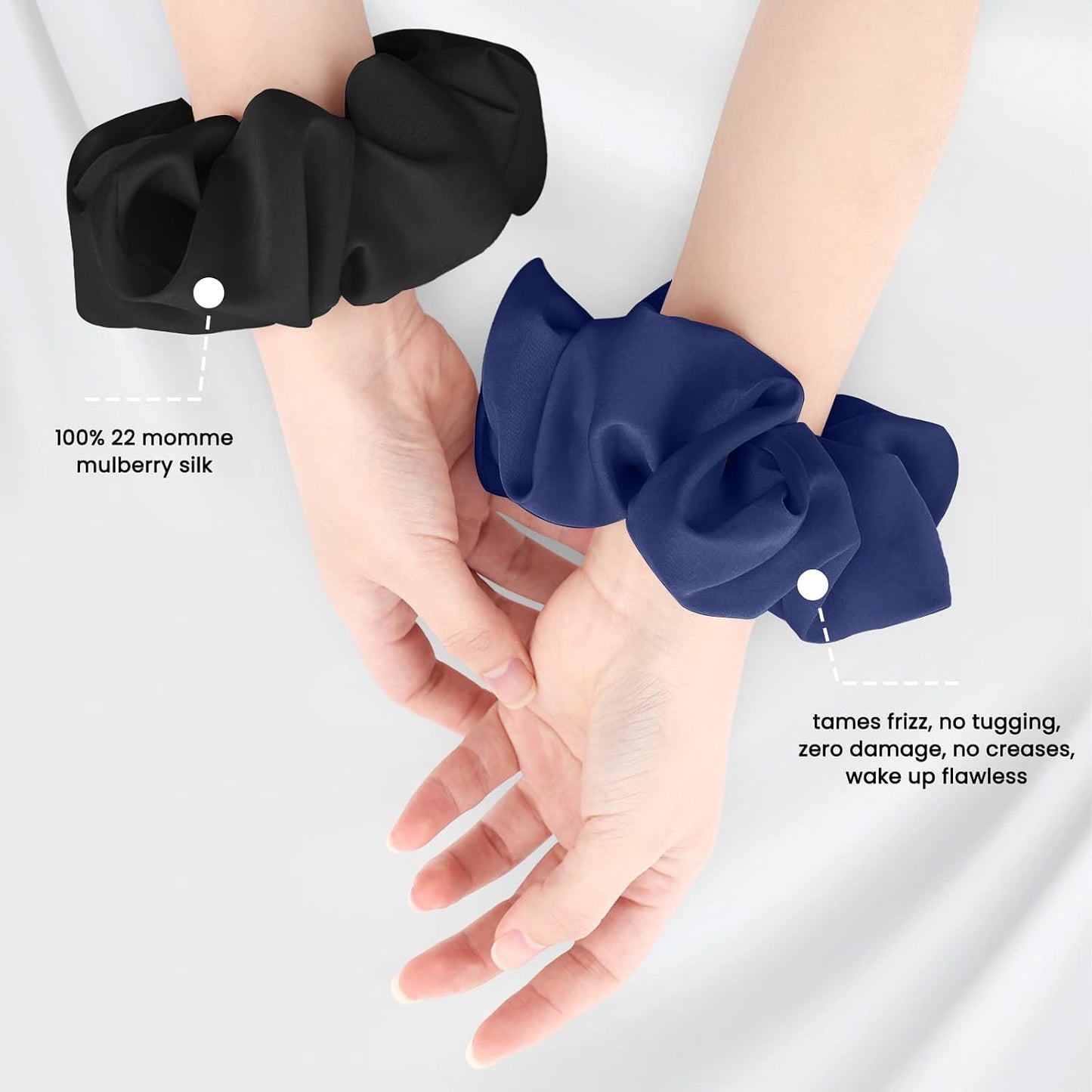 100% Mulberry Silk Scrunchies for Women, Oversized XL Hair Tie for Sleeping, Curly Thick or Thin Hair, No Damage Soft Silk Hair Accessory
