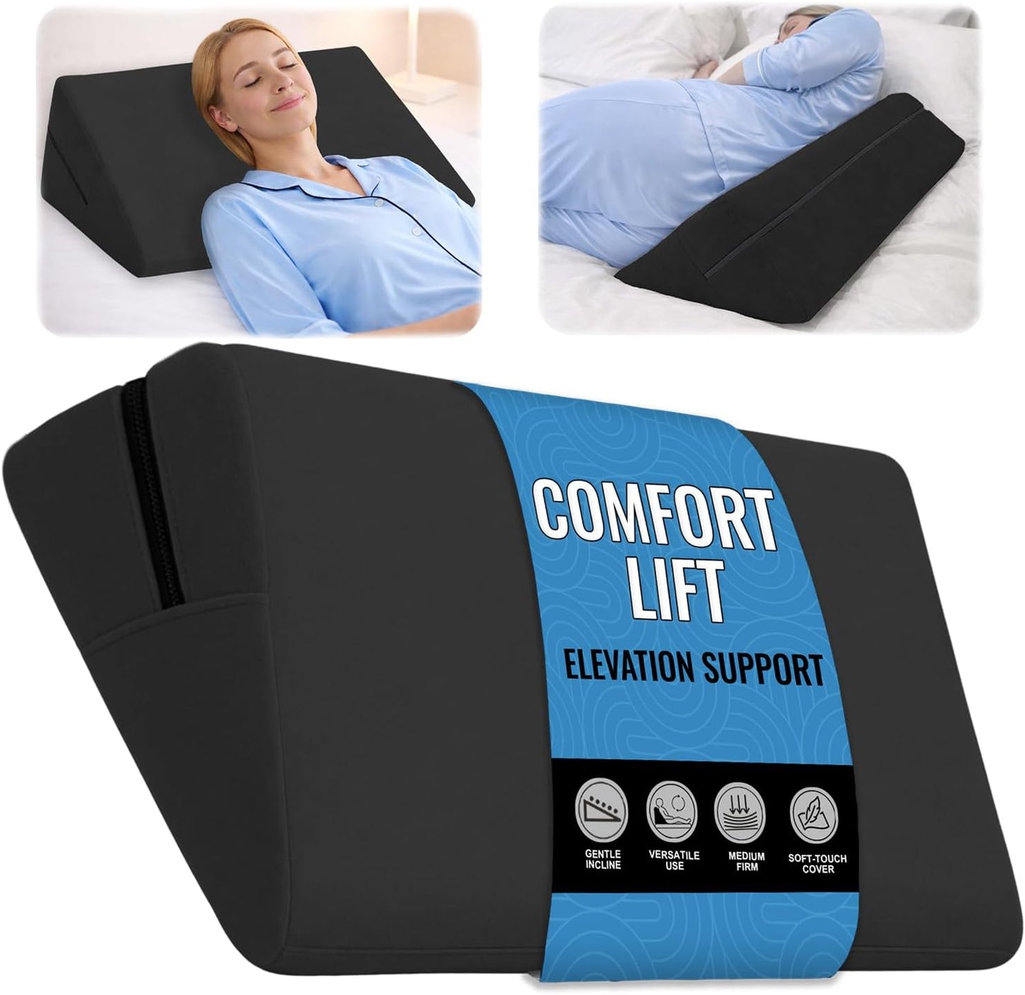 sokoro Bed Wedge Pillow for Sleeping, Small 7 Inch Compact Triangle Wedge Pillow for Acid Reflux, Sleep Apnea & Snoring Relief, Firm Incline for Back Support, Washable Cover (Grey, 24x14x7 in)