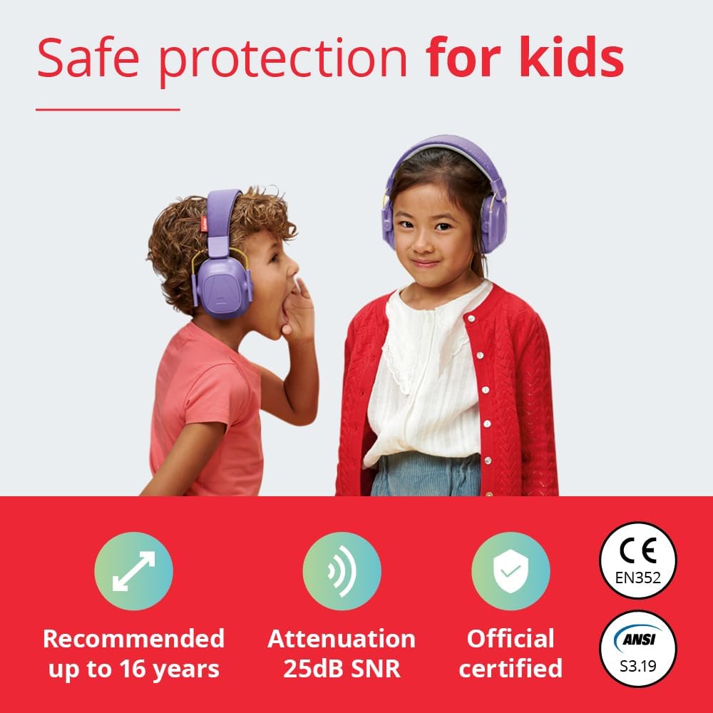 Alpine Muffy Kids - Hearing Protection - CE & ANSI Certified - Adjustable for Ages 3-16 years - Noise Cancelling Headphones - 25dB Sound Reduction Ideal for Protection and Concentration Aid – Black