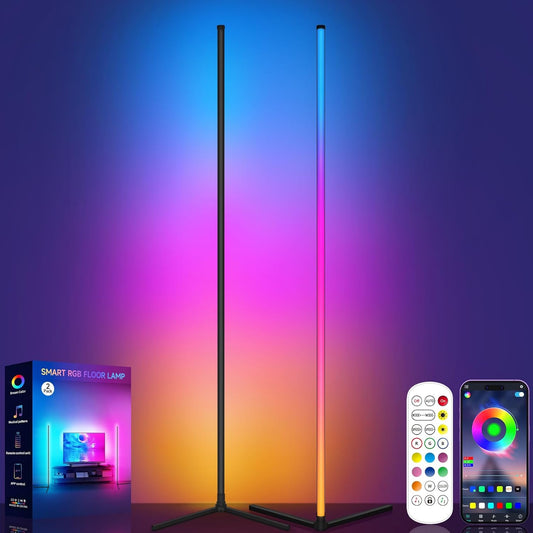 Tyute Corner Floor Lamp, RGB LED Corner Lamp with Music Sync, Smart App and Remote Control Color Changing Ambience Light, LED Lamp with 16 Million Colors for Bedroom, Living Room Gaming Room
