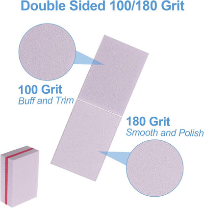 Nail Buffers (50 Pack), Mini Buffer Block Nail File for Acrylic Nails and Natural Nails, 100/180 Grit Nail Buffer Block Bulk Buffing Blocks for Nail Buff Professional Manicure File Blocks Set Pink