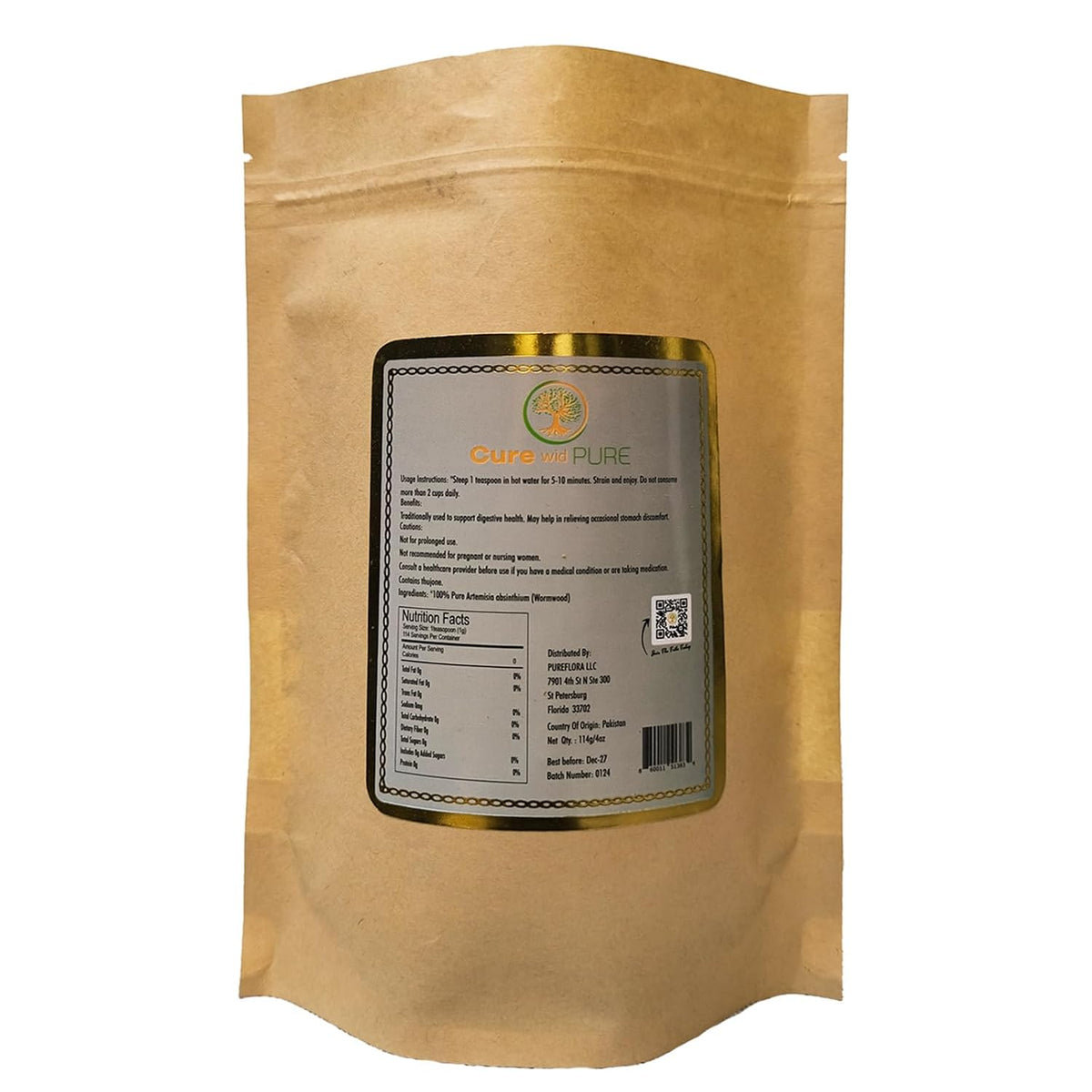 Cure wid Pure Organic Wormwood Herb Cut & Sifted 4oz - Artemisia Absinthium