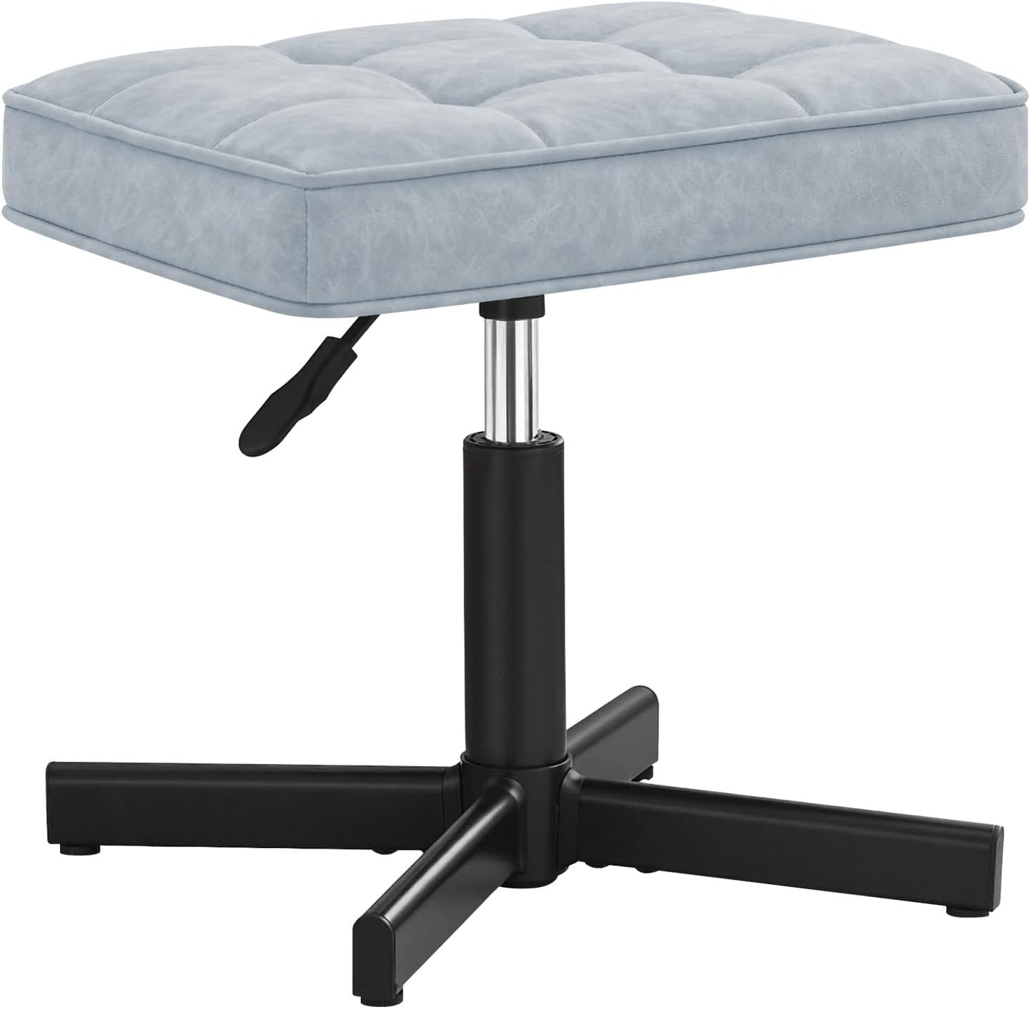 LUE BONA Adjustable Vanity Stool, Foot Rest Under Desk, 360° Swivel Vanity Chair for Makeup Room, Black Upholstered Faux Leather Ottoman for Bathroom & Living Room, 300lbs