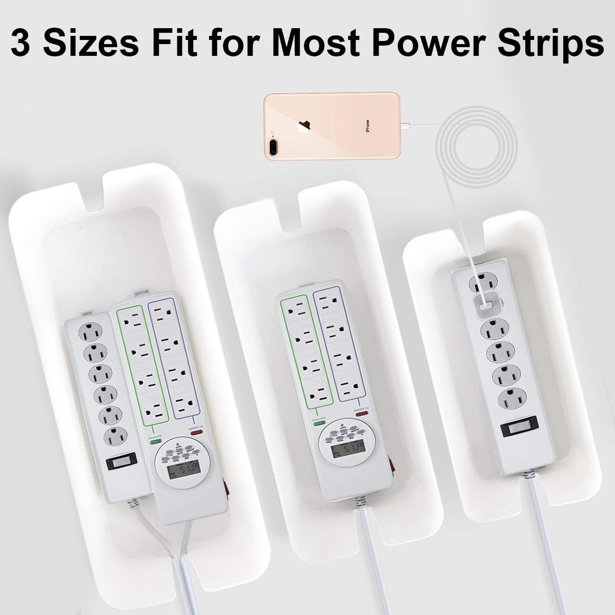 DUNCHATY Cable Management Box 3 Pack - Cord Hider & Power Strip Cover for Desk TV Computer - Child Pet Safe ABS Wire Organizer Box with 10 Cable Ties & Clips, White