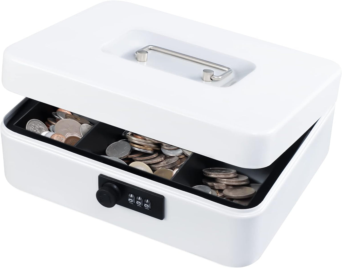 KYODOLED Small Cash Box with Combination Lock & Removable Money Tray, Black