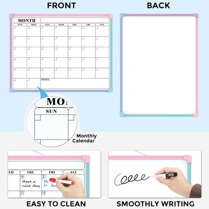 MaxGear Monthly Calendar Dry Erase Board for Wall, 16"x12", White Frame | Double-Sided, Hanging Small White Board, Portable Whiteboard for Planning, Drawing, Memo, to Do List, Home, Kitchen, Office