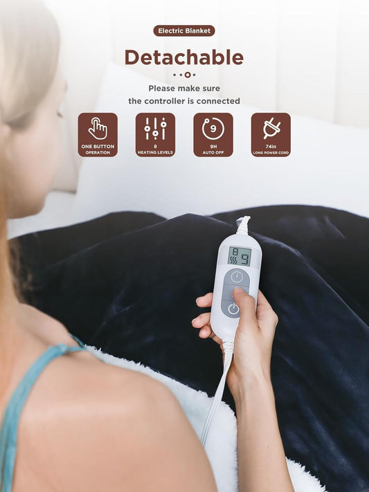 Heated Blanket, Soft Flannel Electric Throw Blanket | Fast Heating, 8 Heating Levels, 9 Hours Auto Shut Off, Thoughtful Gift for Elders