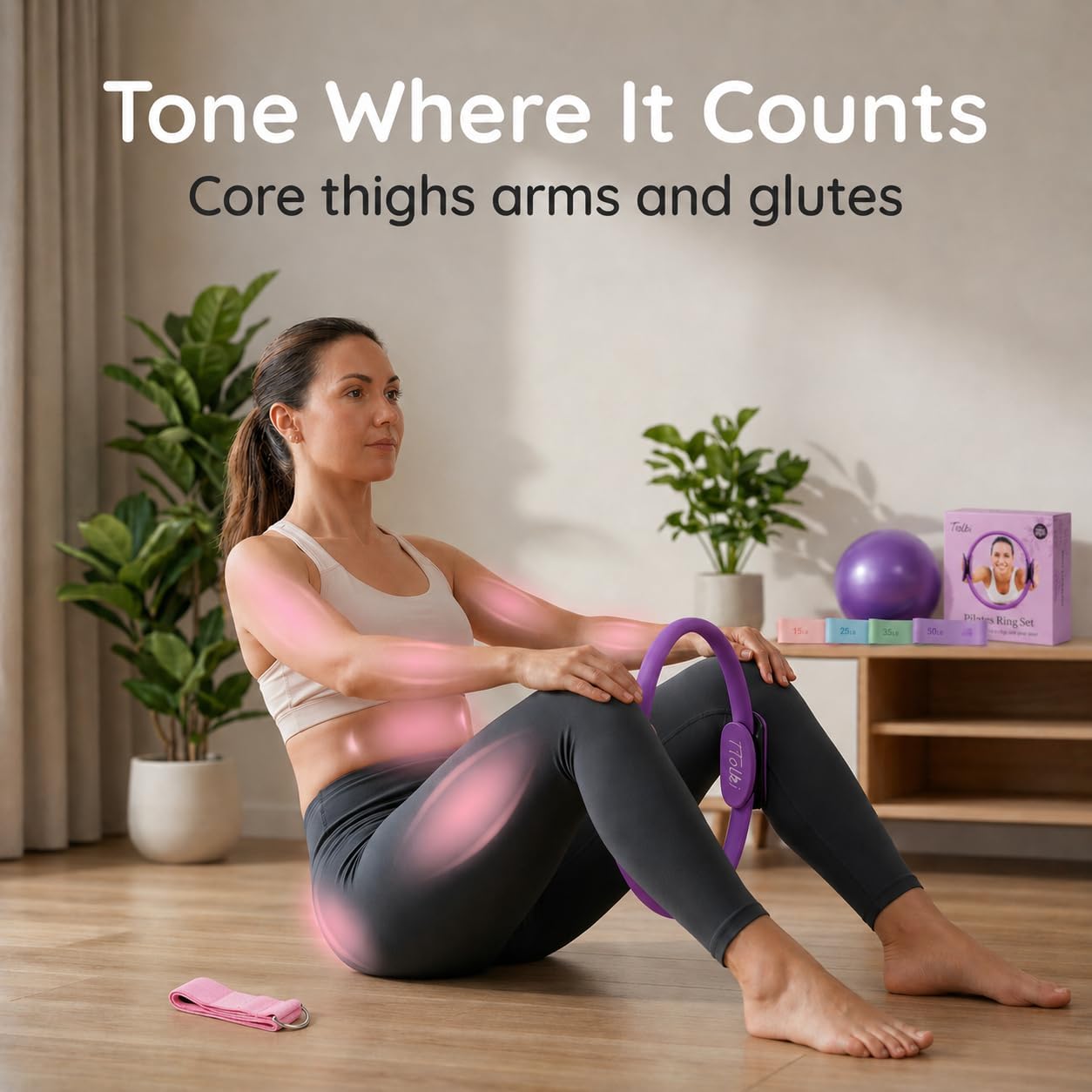 Pilates Ring and Ball Set with Video Tutorials, 10-in-1 Home Pilates Kit | Complete beginner-friendly workout kit for women to tone, strengthen and improve flexibility, balance and core at home