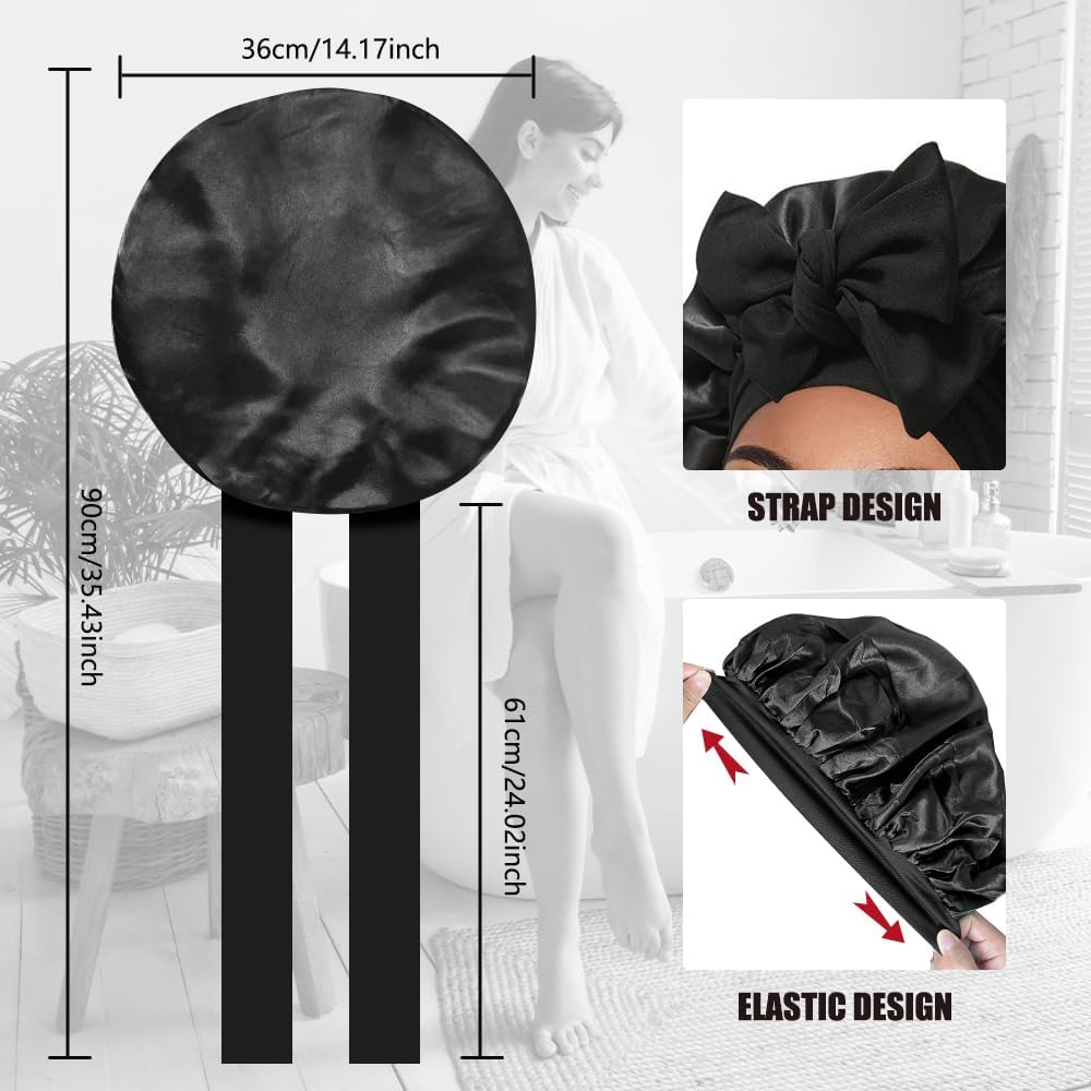 Silk Bonnet for Sleeping, Women Double Layer Satin Hair Bonnet with Elastic Tie Band Sleep Cap for Curly Hair