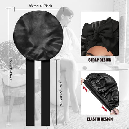 Silk Bonnet for Sleeping, Women Double Layer Satin Hair Bonnet with Elastic Tie Band Sleep Cap for Curly Hair